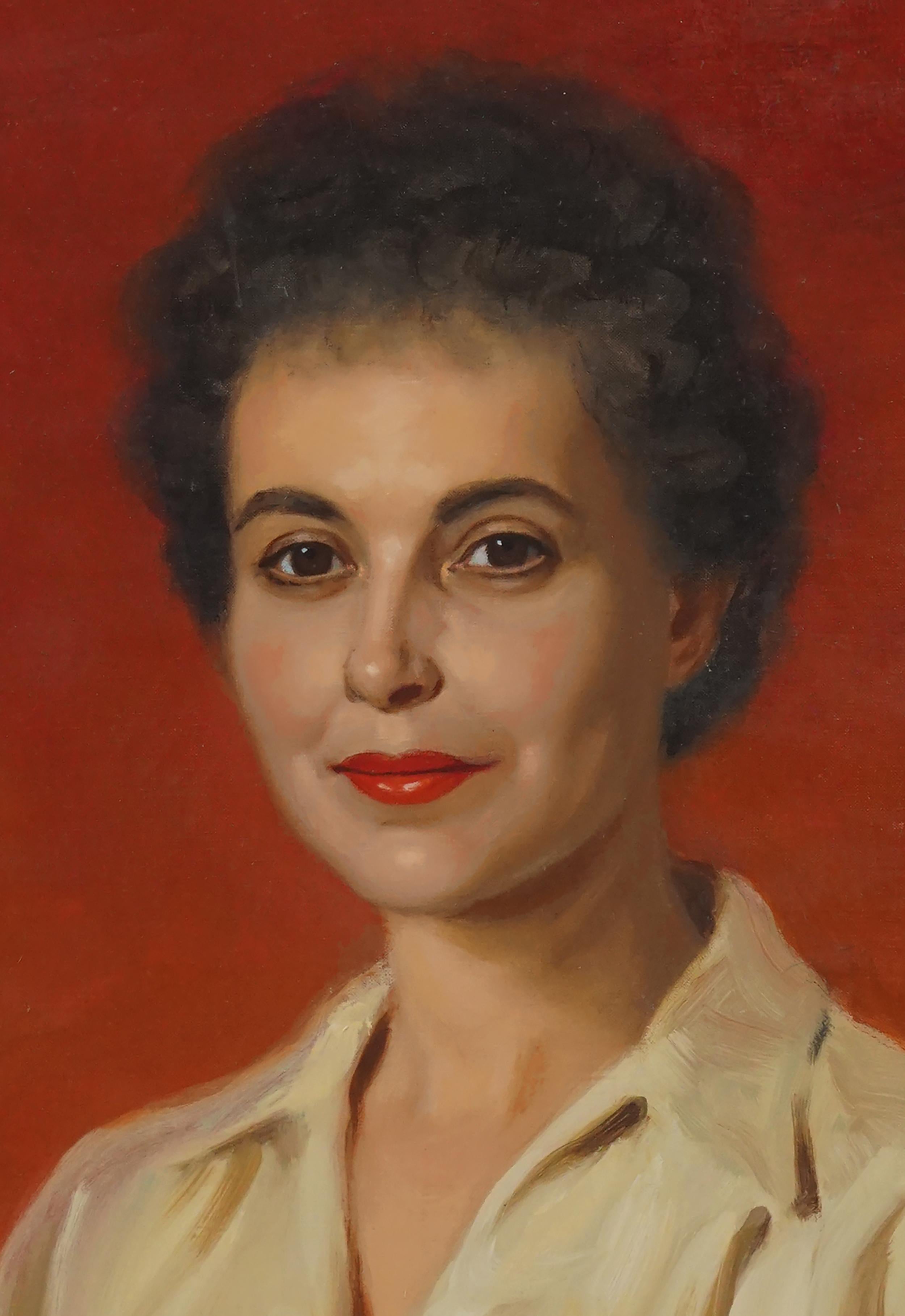 Wonderful portrait of woman from San Francisco by European portrait artist Alfred Jonniaux (Belgian/American, 1882-1974), circa 1950s. Signed on verso. Presented in vintage gilt-toned wood frame. Image size: 20