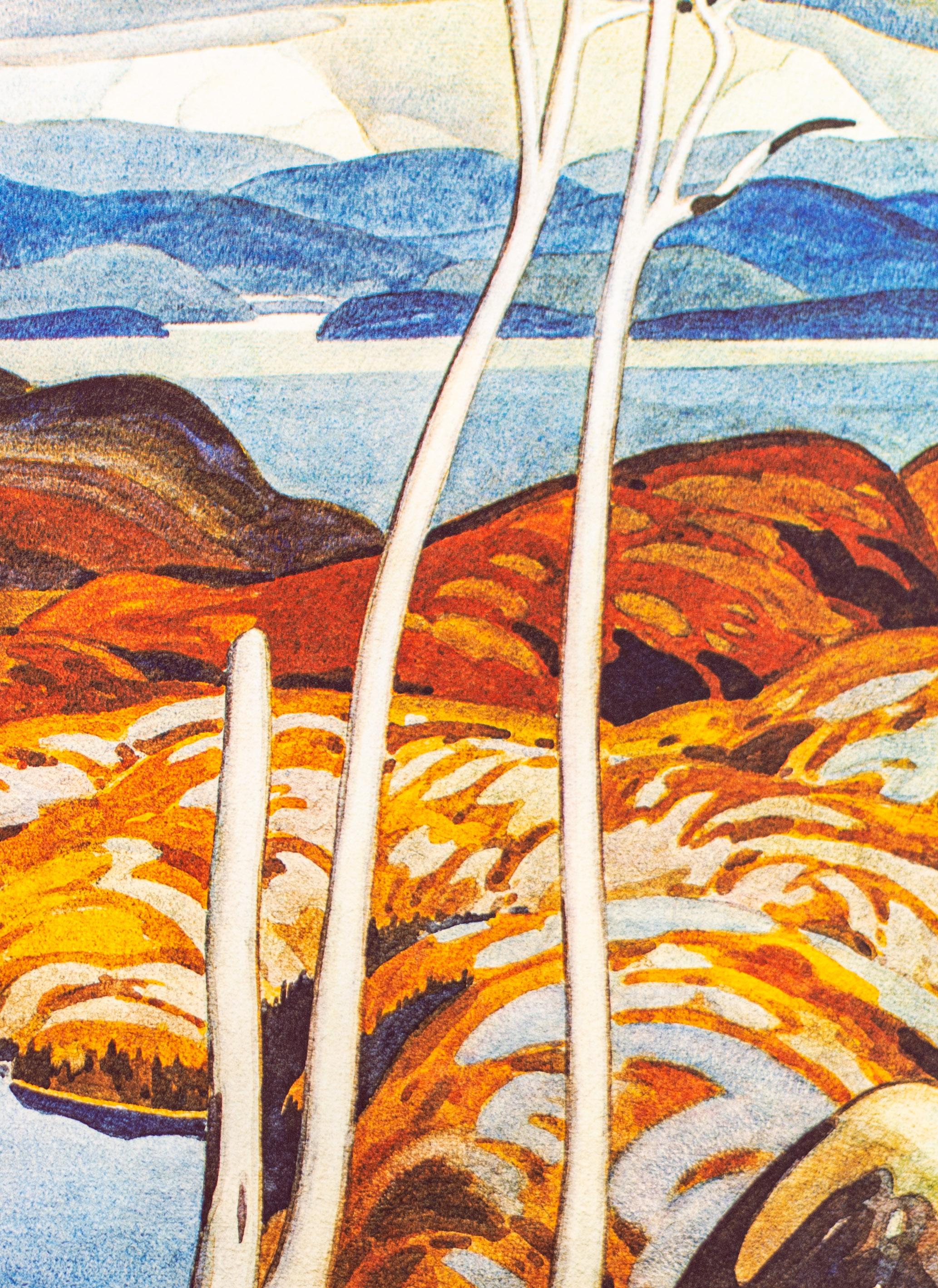 North Shore - paesaggio colorato, impressionista, litografia in edizione limitata - Landscape Print Grigio di Alfred Joseph Casson