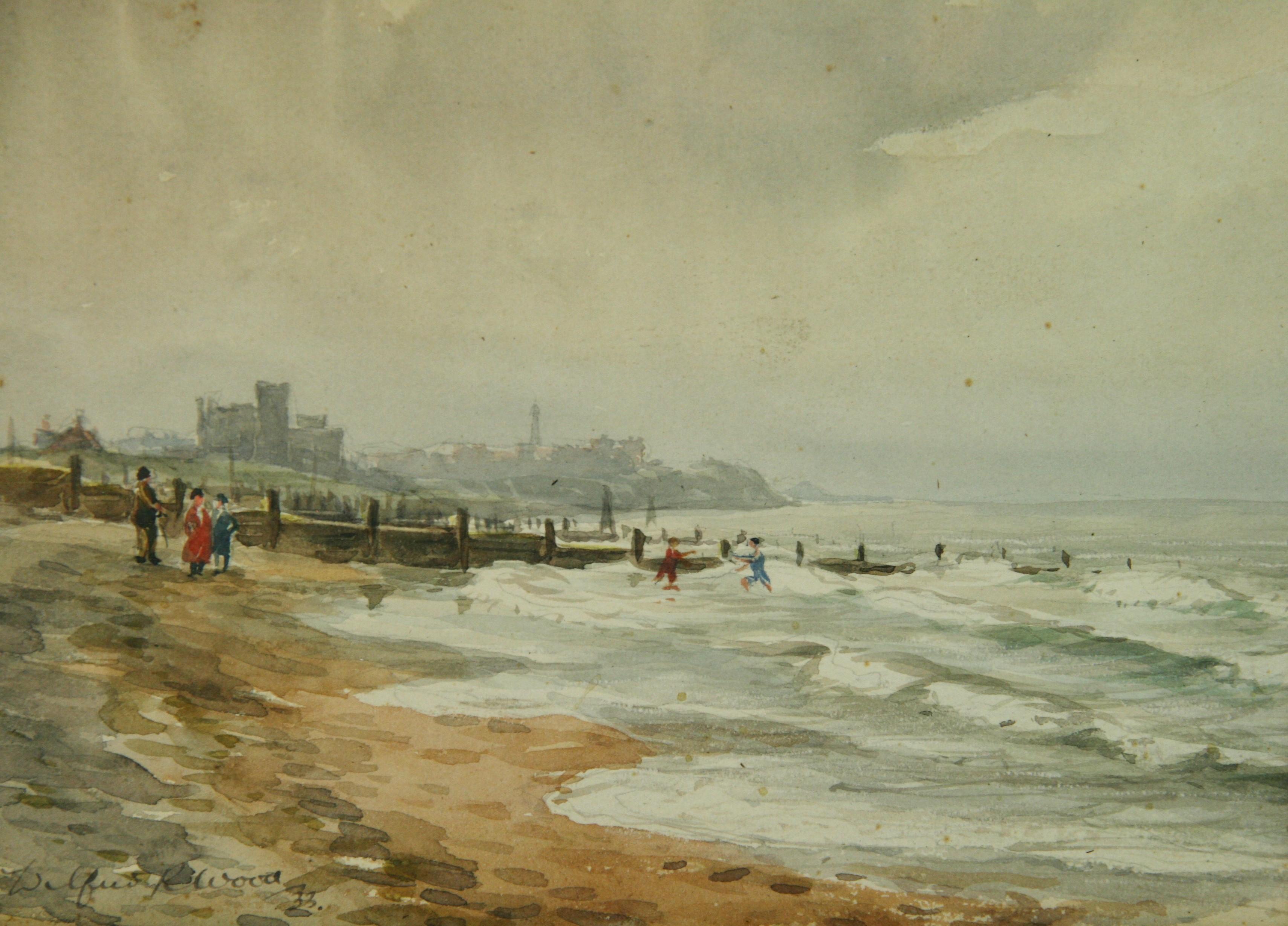 Antiquities Seascape Lanconshire England 1933 - Marron Landscape Painting par Alfred K. Wood