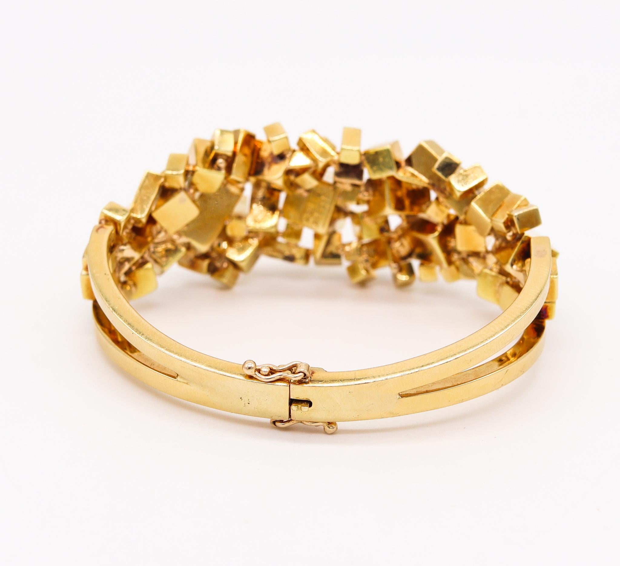 Modernist Alfred Karram 1970 New York Brutalism Geometric Cubic Bracelet In 18Kt Gold