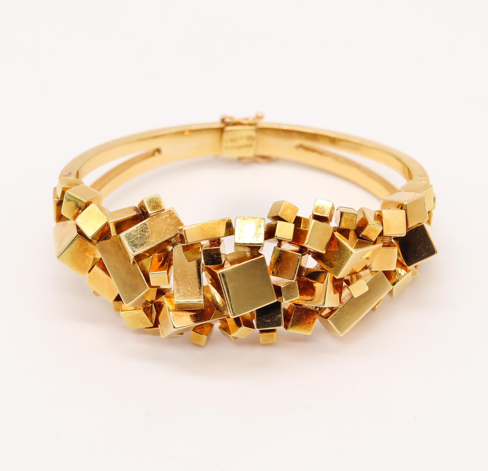 Alfred Karram 1970 New York Brutalism Geometric Cubic Bracelet In 18Kt Gold 1