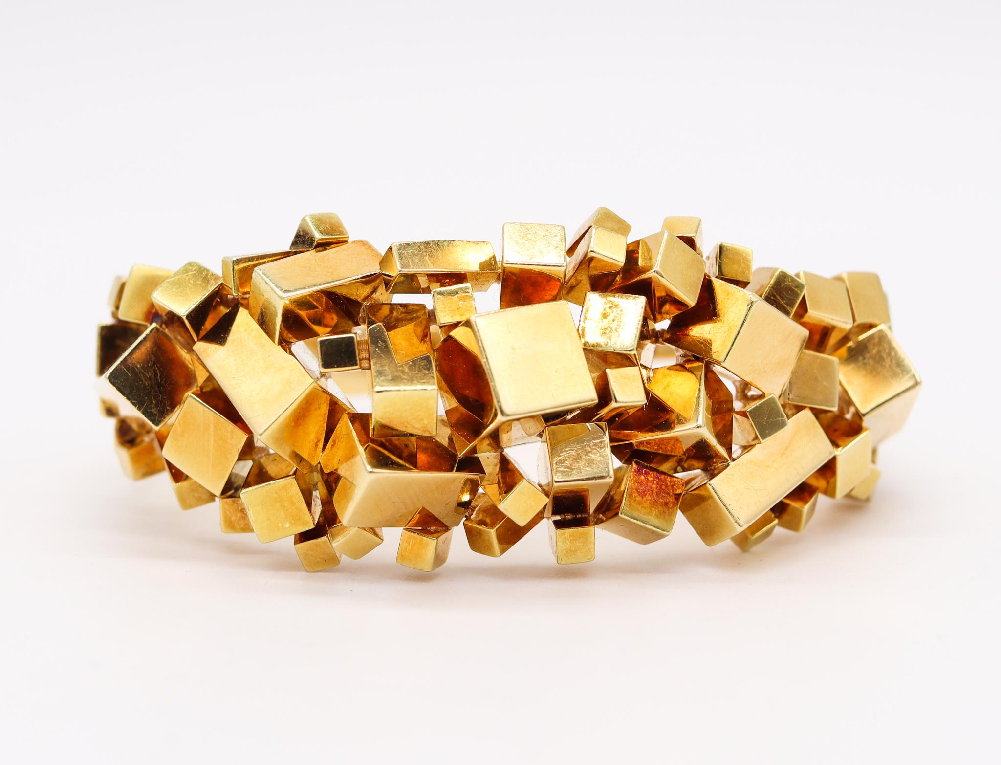 Alfred Karram 1970 New York Brutalism Geometric Cubic Bracelet In 18Kt Gold 2