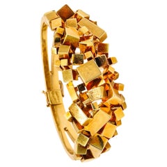 Alfred Karram 1970 New York Brutalism Geometric Cubic Bracelet In 18Kt Gold