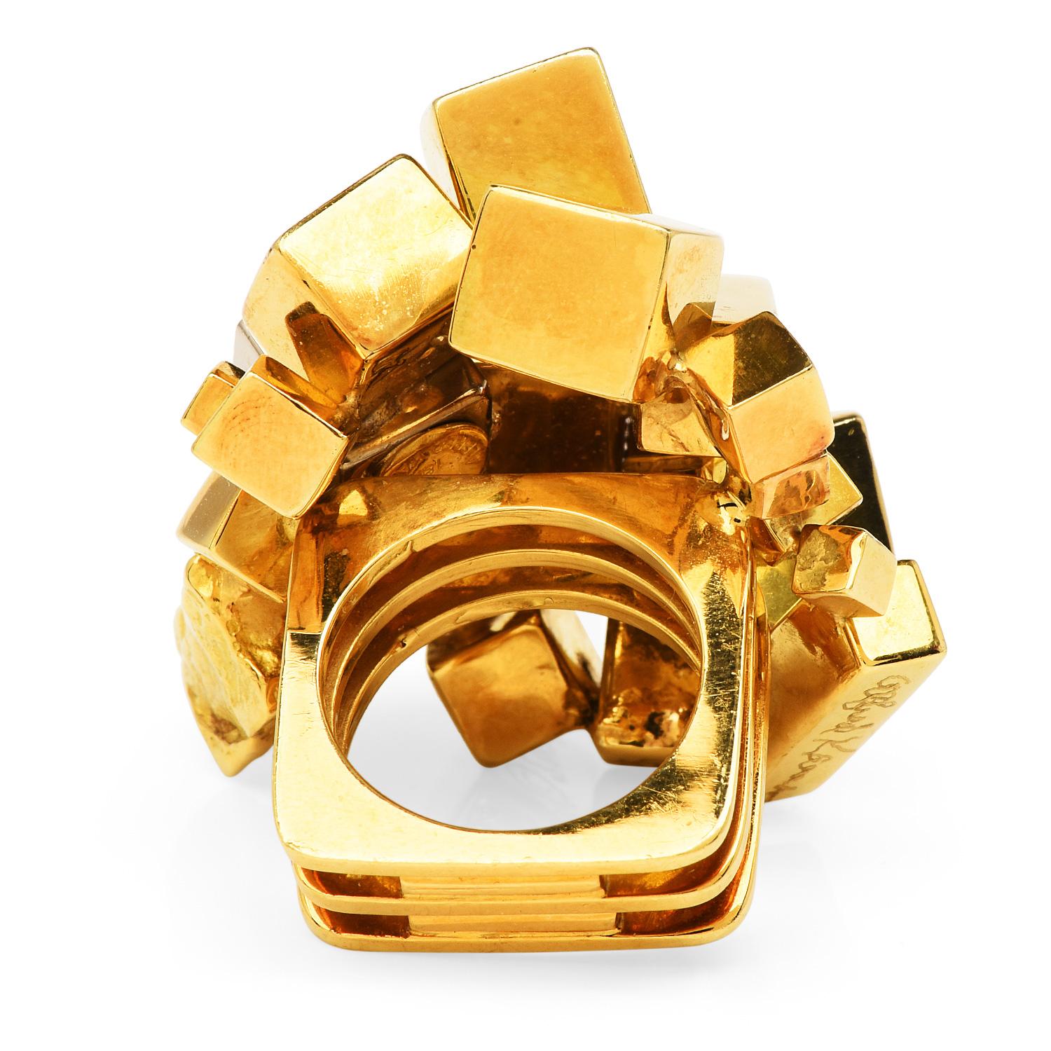 Alfred Karram Modernist 18K Gold Geometric Lingot Nugget Cocktail Ring In Excellent Condition In Miami, FL