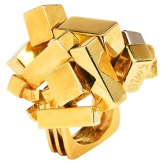 Alfred Karram Modernist 18K Gold Geometric Lingot Nugget Cocktail Ring
