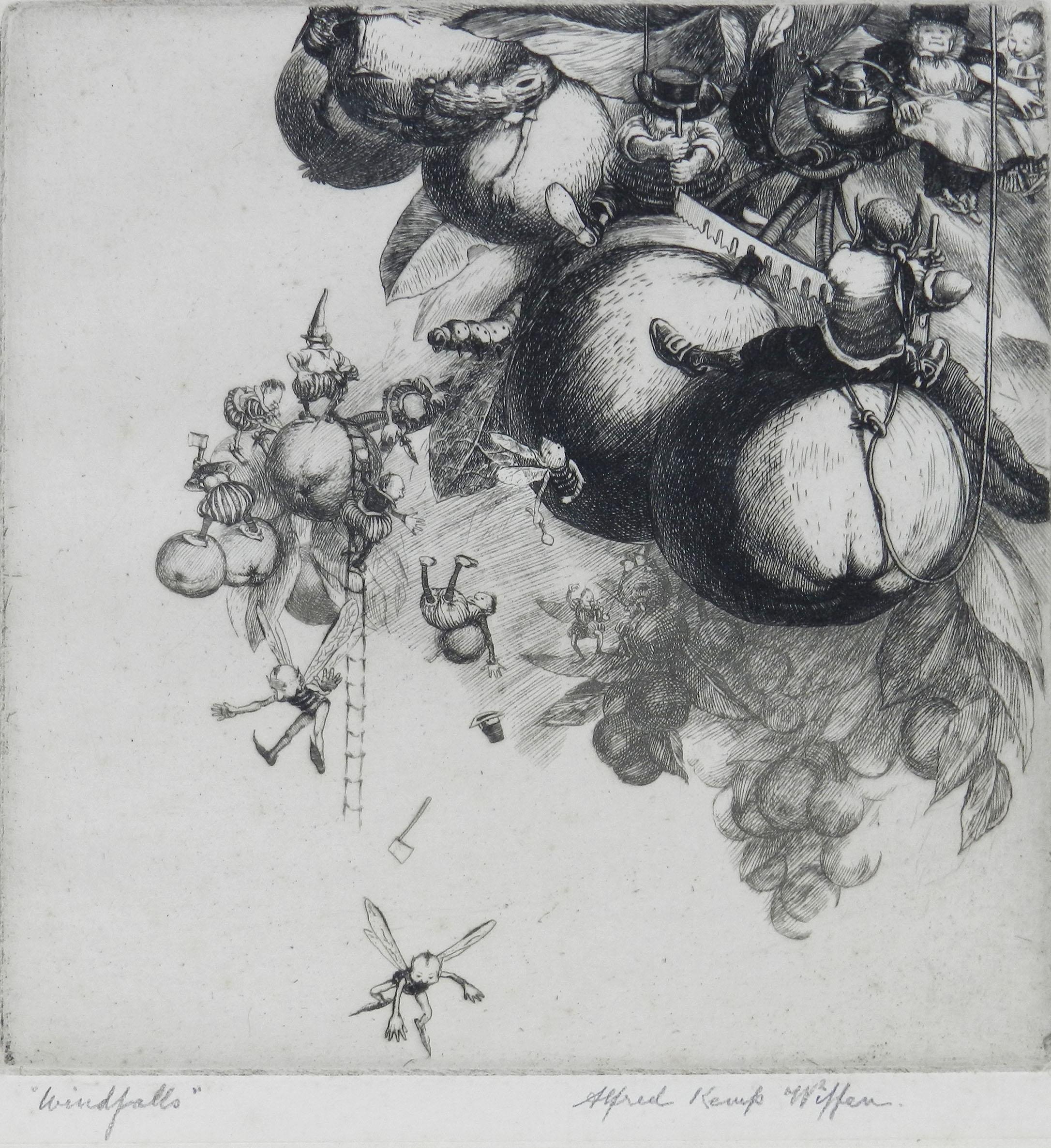 Windfalls Engraving by Alfred Kemp Wiffen 