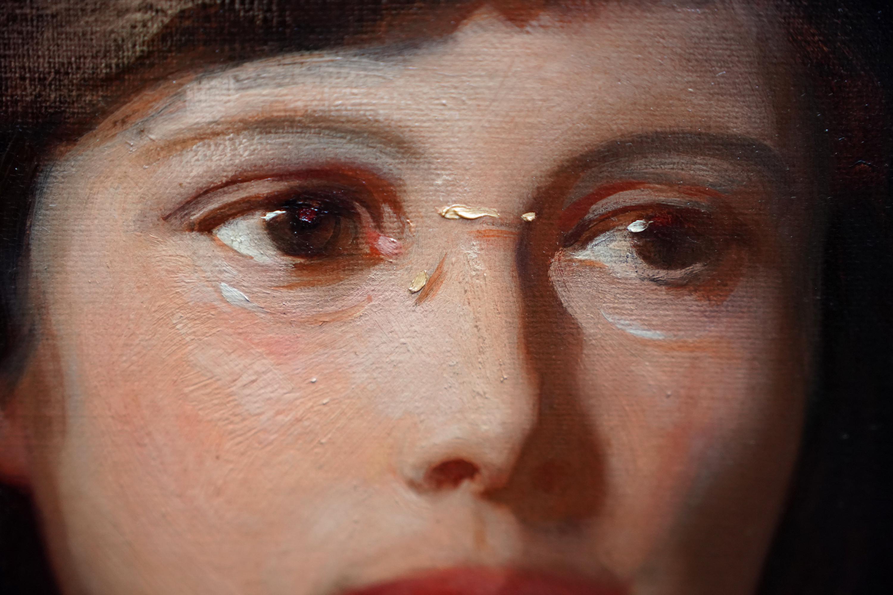 Portrait of a Lady in Pince Nez - British 1919 art portrait oil painting For Sale 2