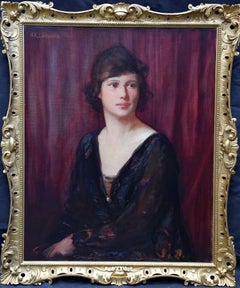 Portrait of a Lady in Pince Nez - British 1919 art portrait oil painting