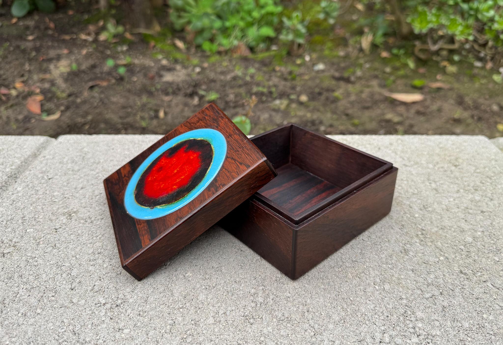 Danish Alfred Klitgaard Wood & Enamel Box for Bodil Eje, Denmark, c.1965 For Sale