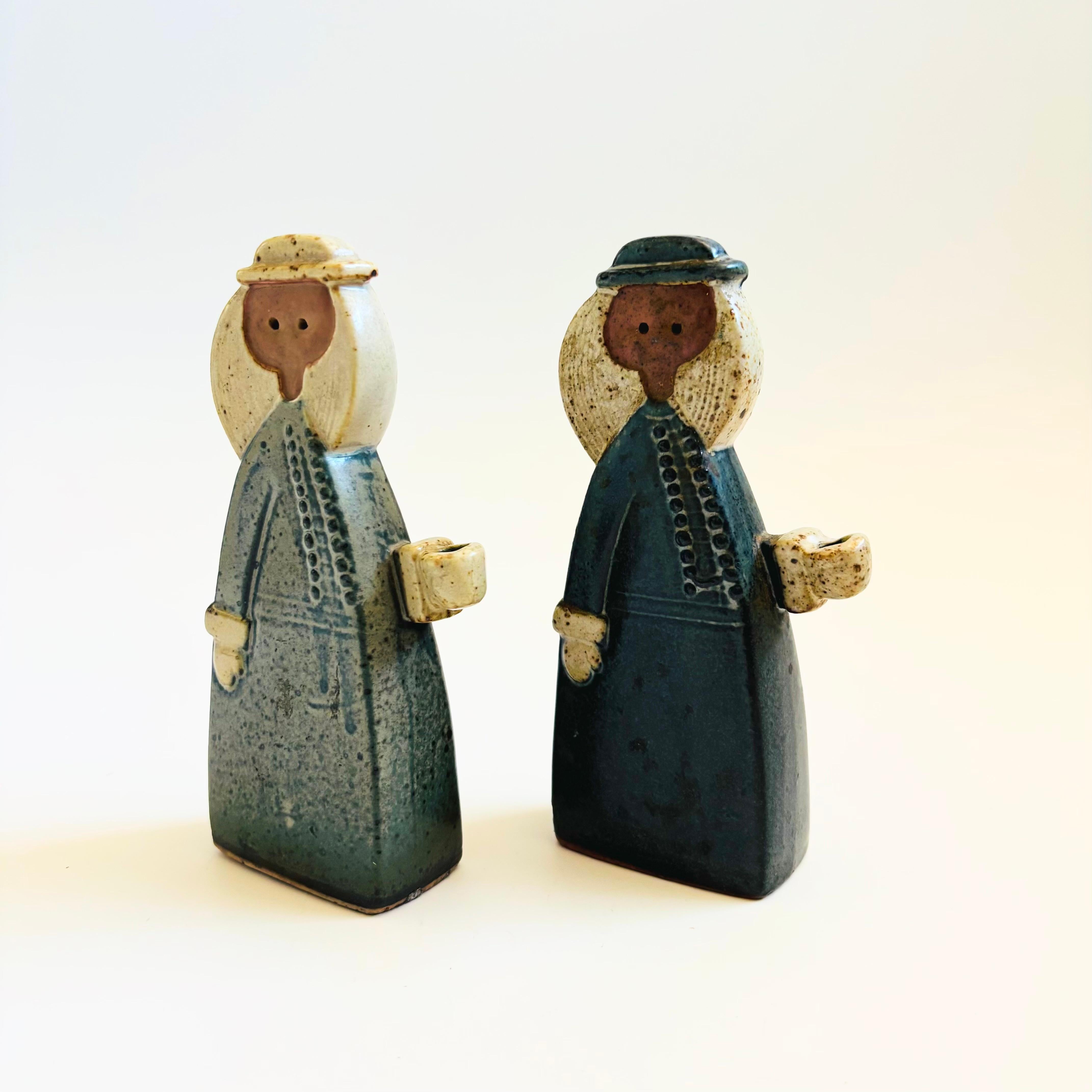 Mid-Century Modern Alfred Knobler Scandinavian Style Pottery Women Candle Holders - Set of 2 For Sale