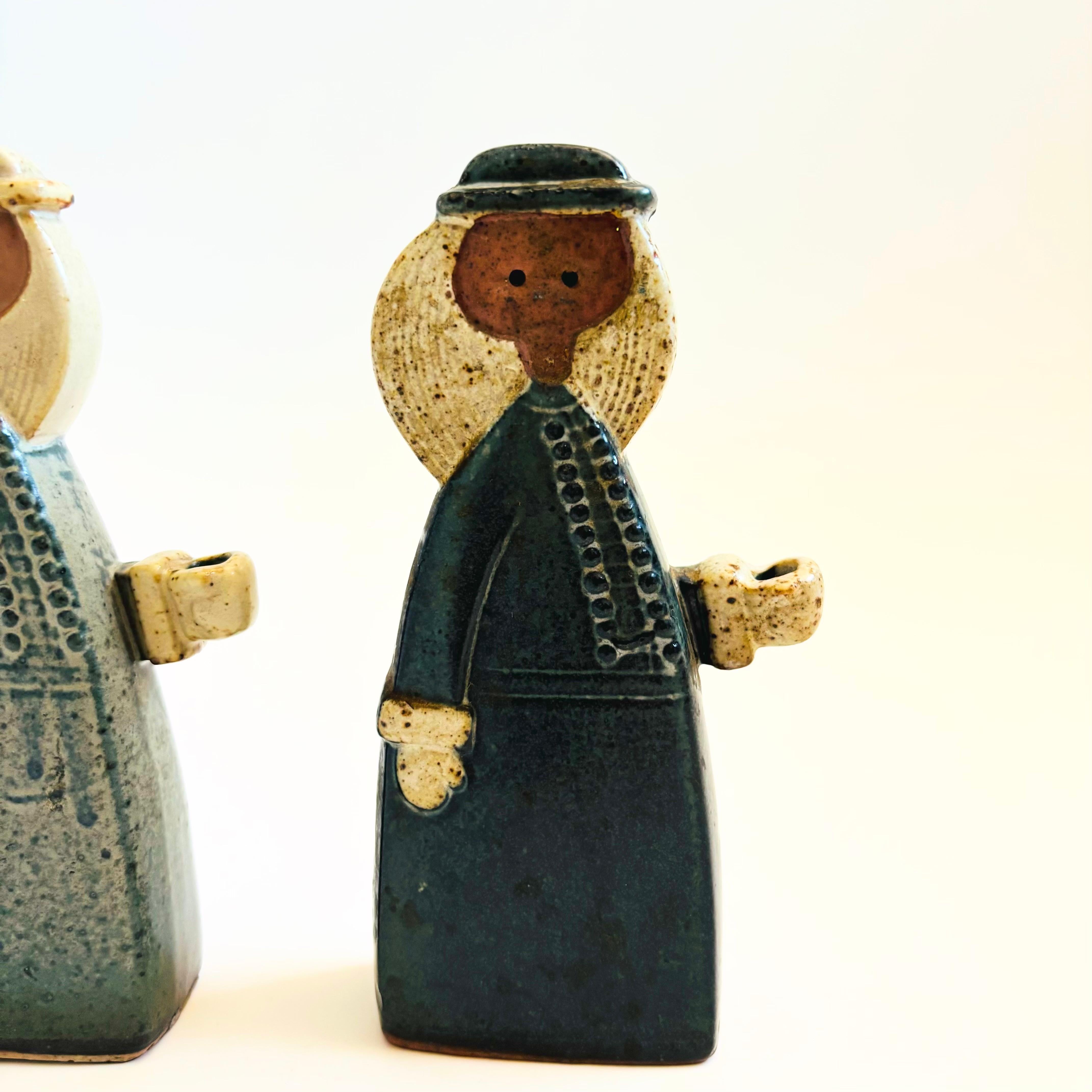 Japanese Alfred Knobler Scandinavian Style Pottery Women Candle Holders - Set of 2 For Sale