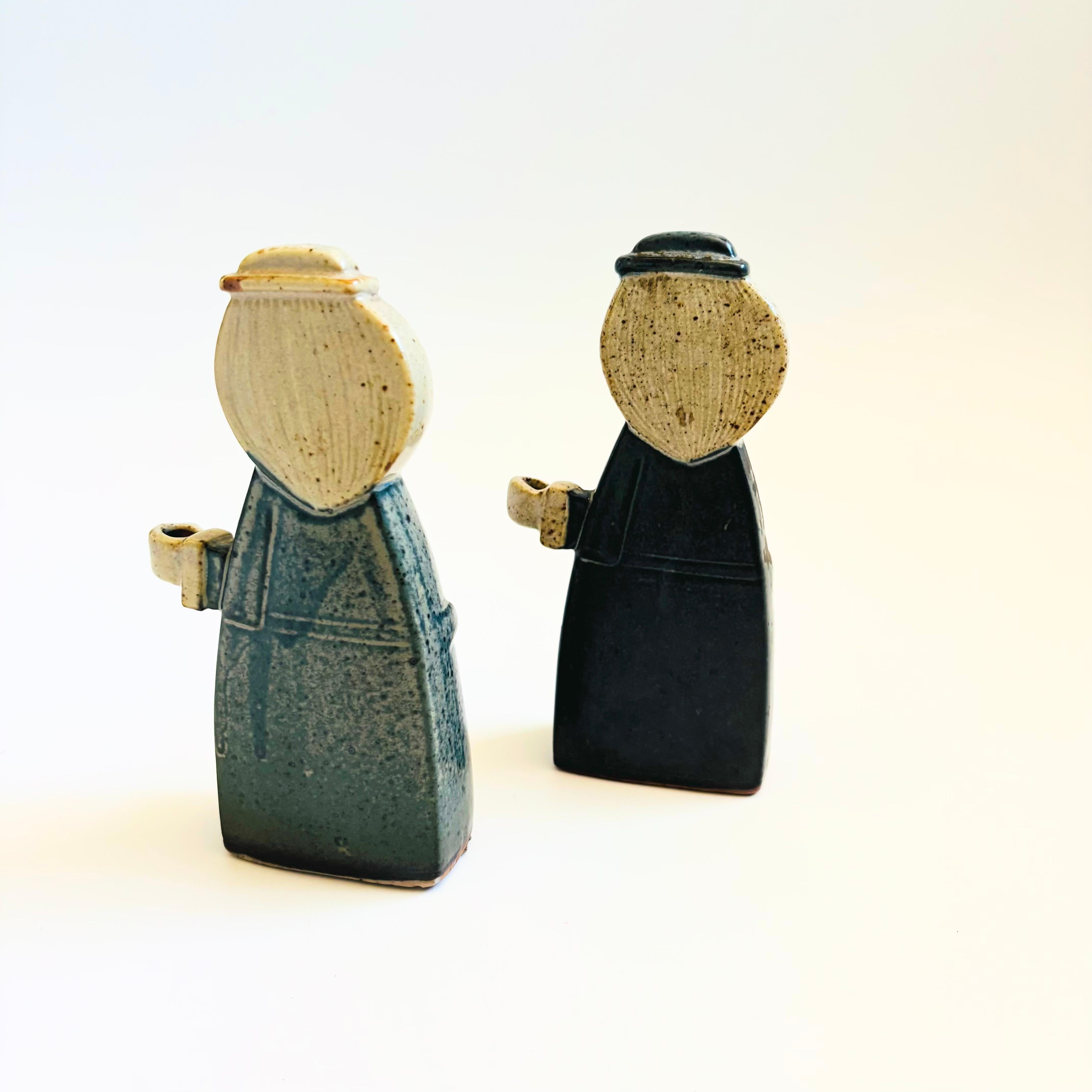 20th Century Alfred Knobler Scandinavian Style Pottery Women Candle Holders - Set of 2 For Sale