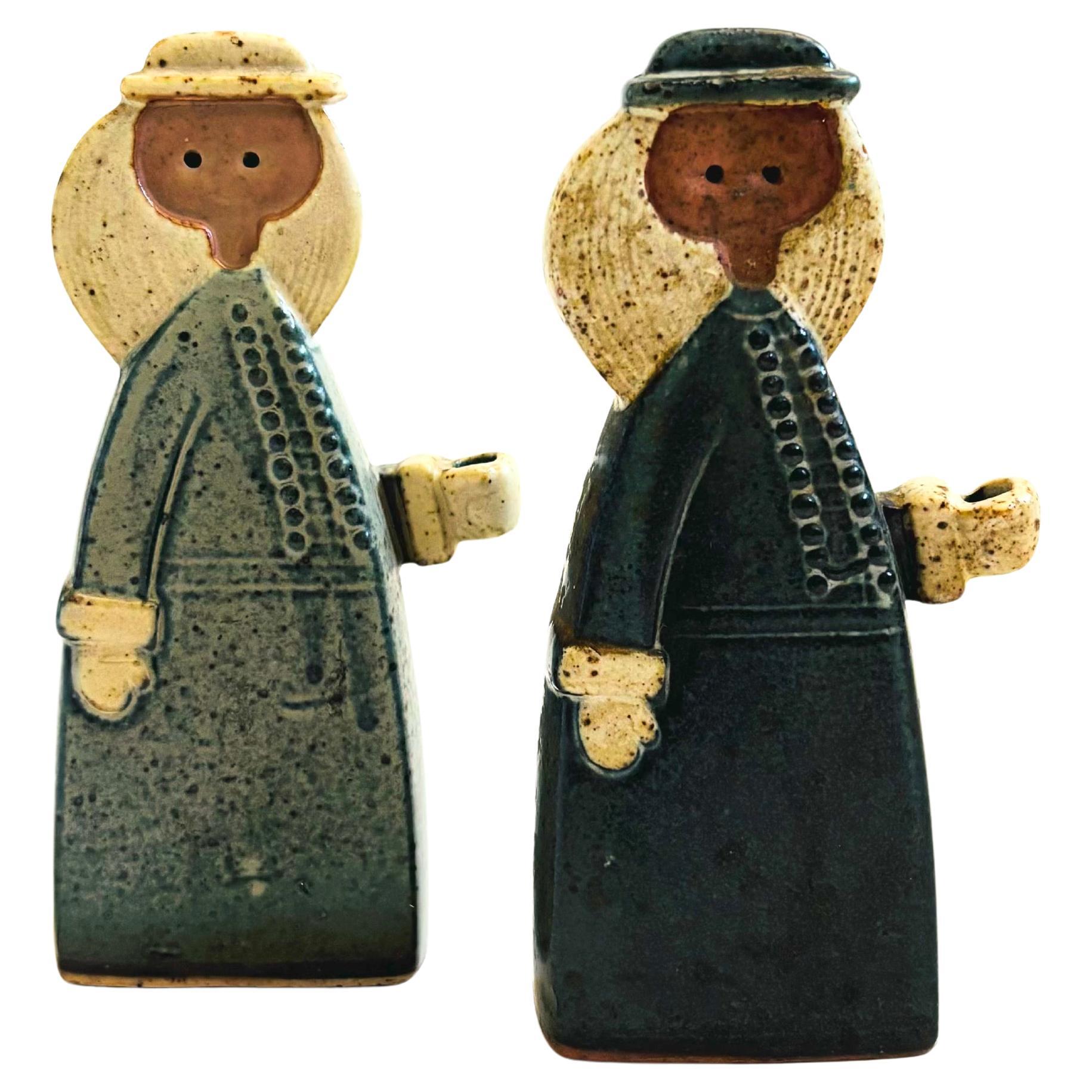 Alfred Knobler Scandinavian Style Pottery Women Candle Holders - Set of 2 For Sale