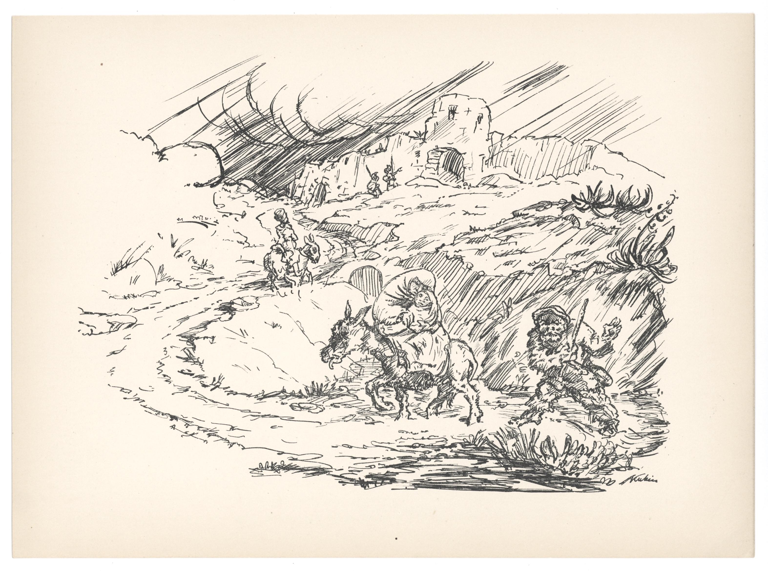 "In Flight" (Auf der Flucht) original lithograph - Print by Alfred Kubin