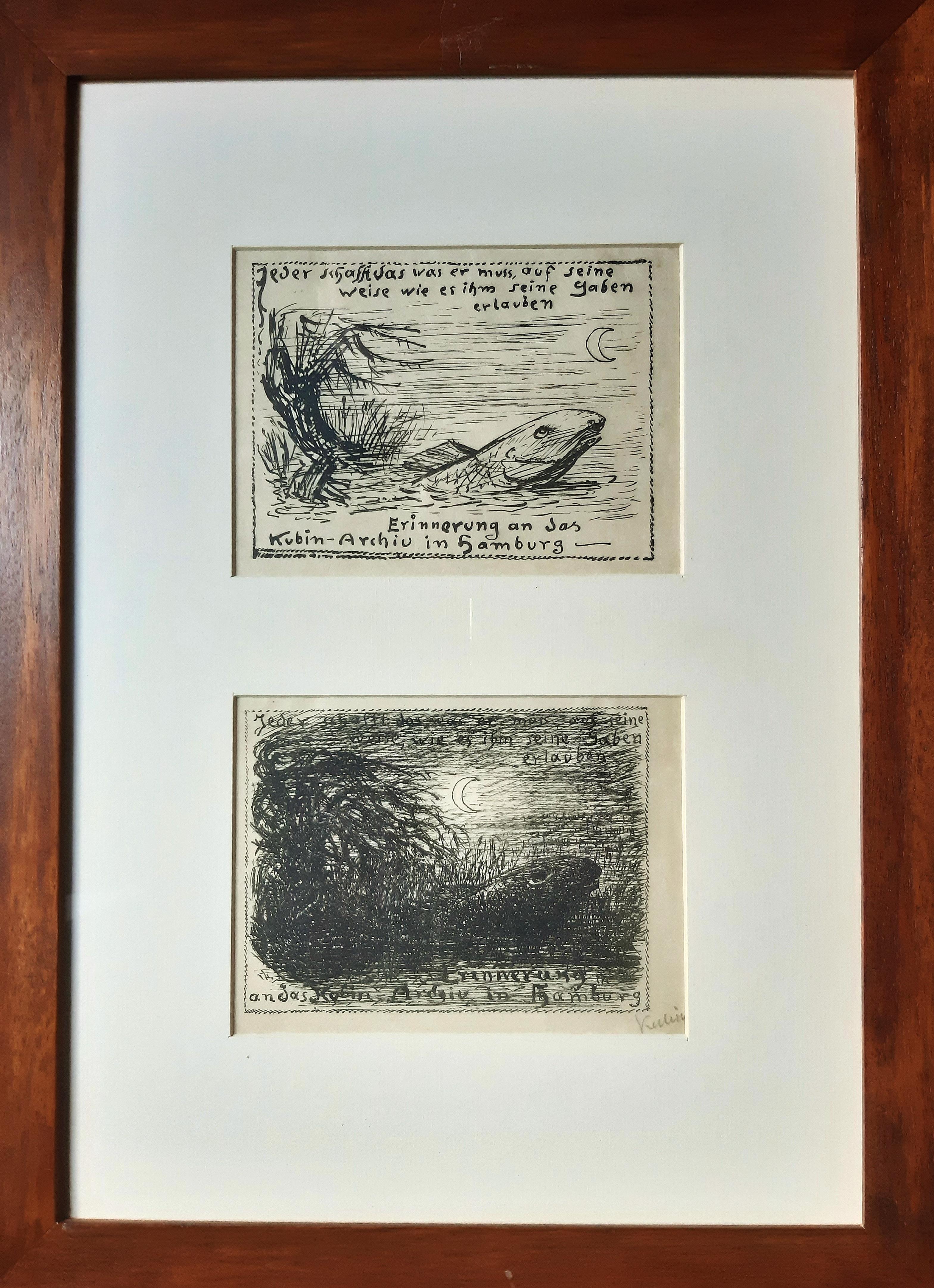 Nächtlicher Sumpf sind zwei Original-Lithographien, ausgeführt von Alfred Kubin im Jahr 1933, handsigniert, 