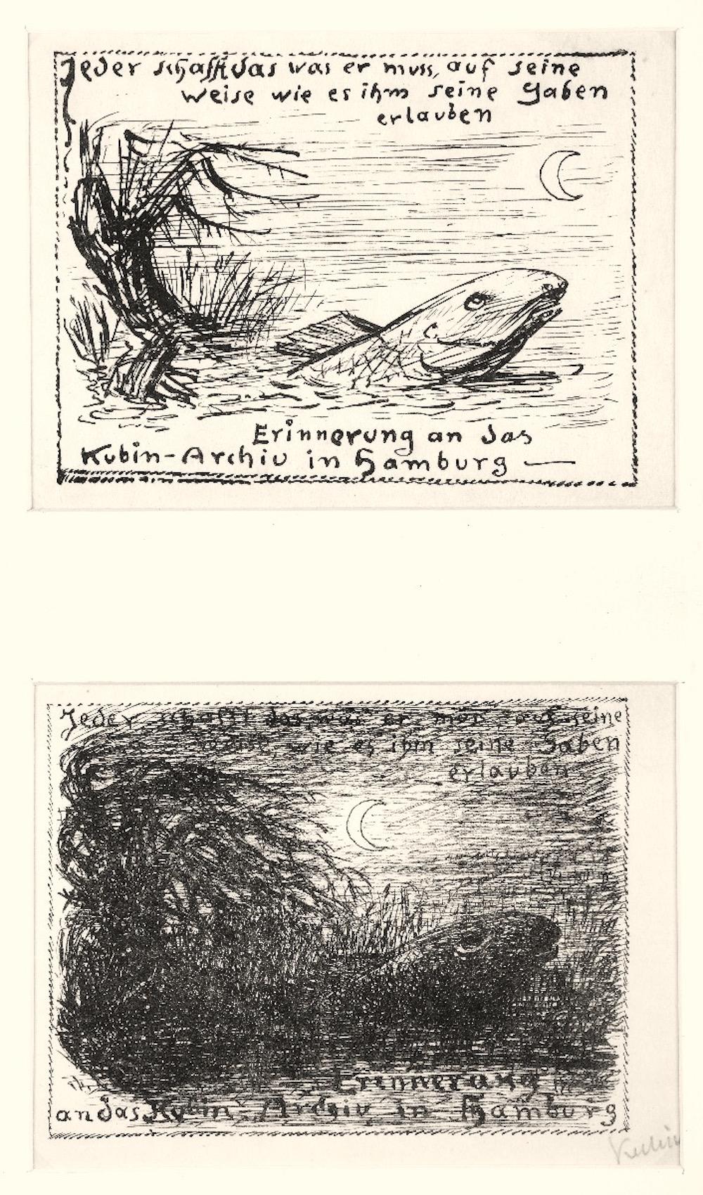Alfred Kubin Figurative Print – Nachtlicher Sumpf – Originallithographie von A. Kubin – 1933