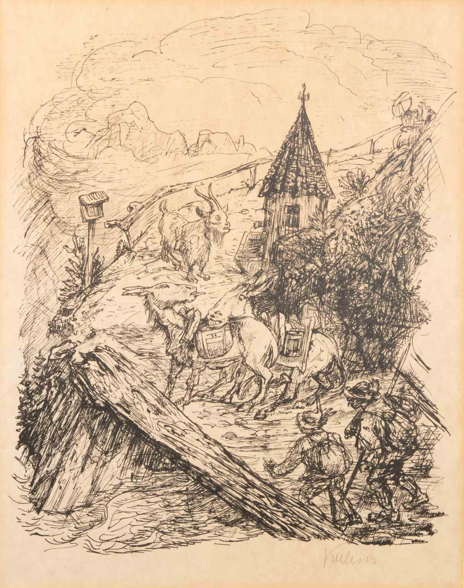 Lithograph on vellum, realized by Kubin in 1929.

Hand signed in pencil.

Framed under glass, frame dimension 63.5x51 cm.

Ref. Raabe 380.