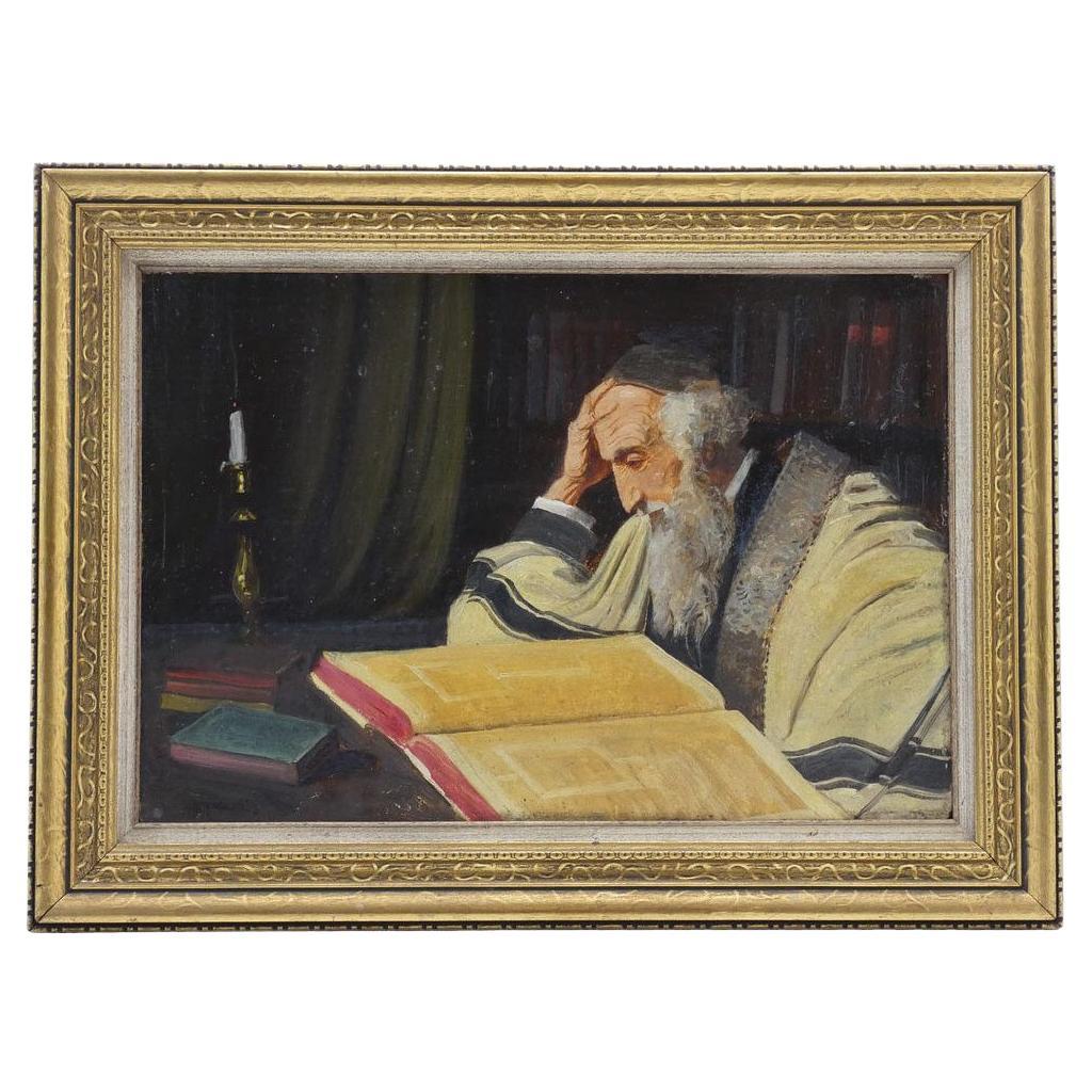 Alfréd Lakos "Rabino estudiando la Torá", Óleo sobre tabla en venta