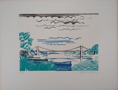 Paesaggio Art Deco: Il ponte di Brittain - Legno originale, firmato a mano