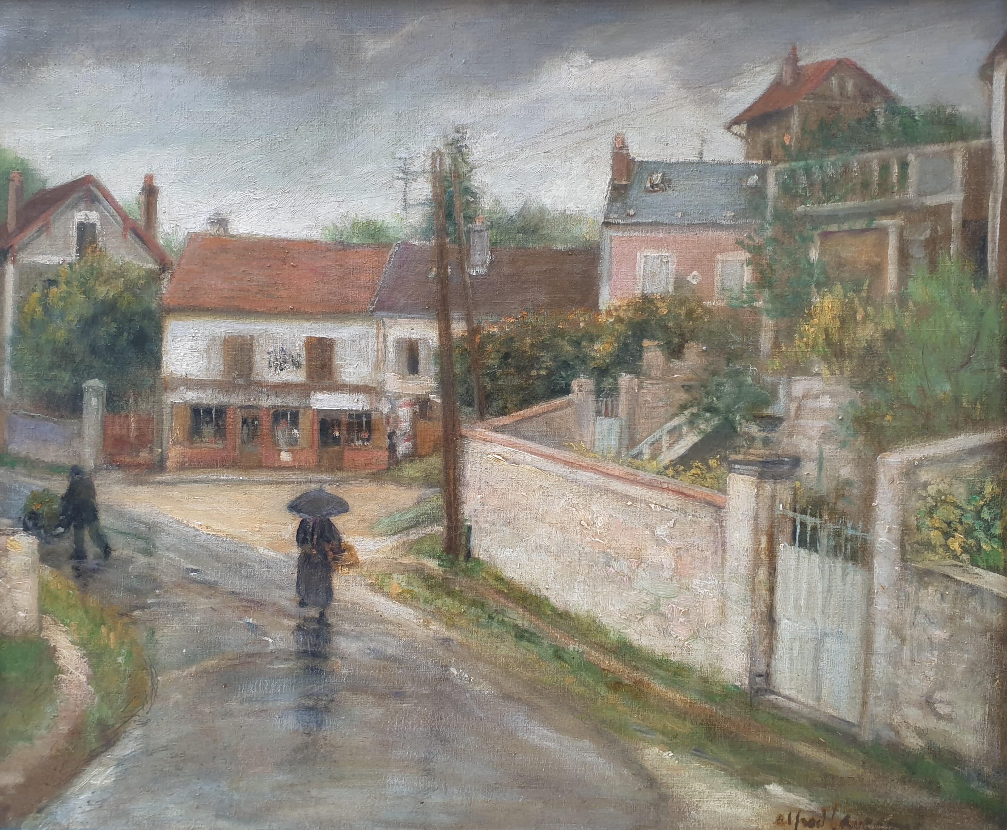 Landscape Painting di Alfred LAVERGNE - LAVERGNE Montparnasse pittura villaggio francese Ile de France Oise SANTEUIL 20