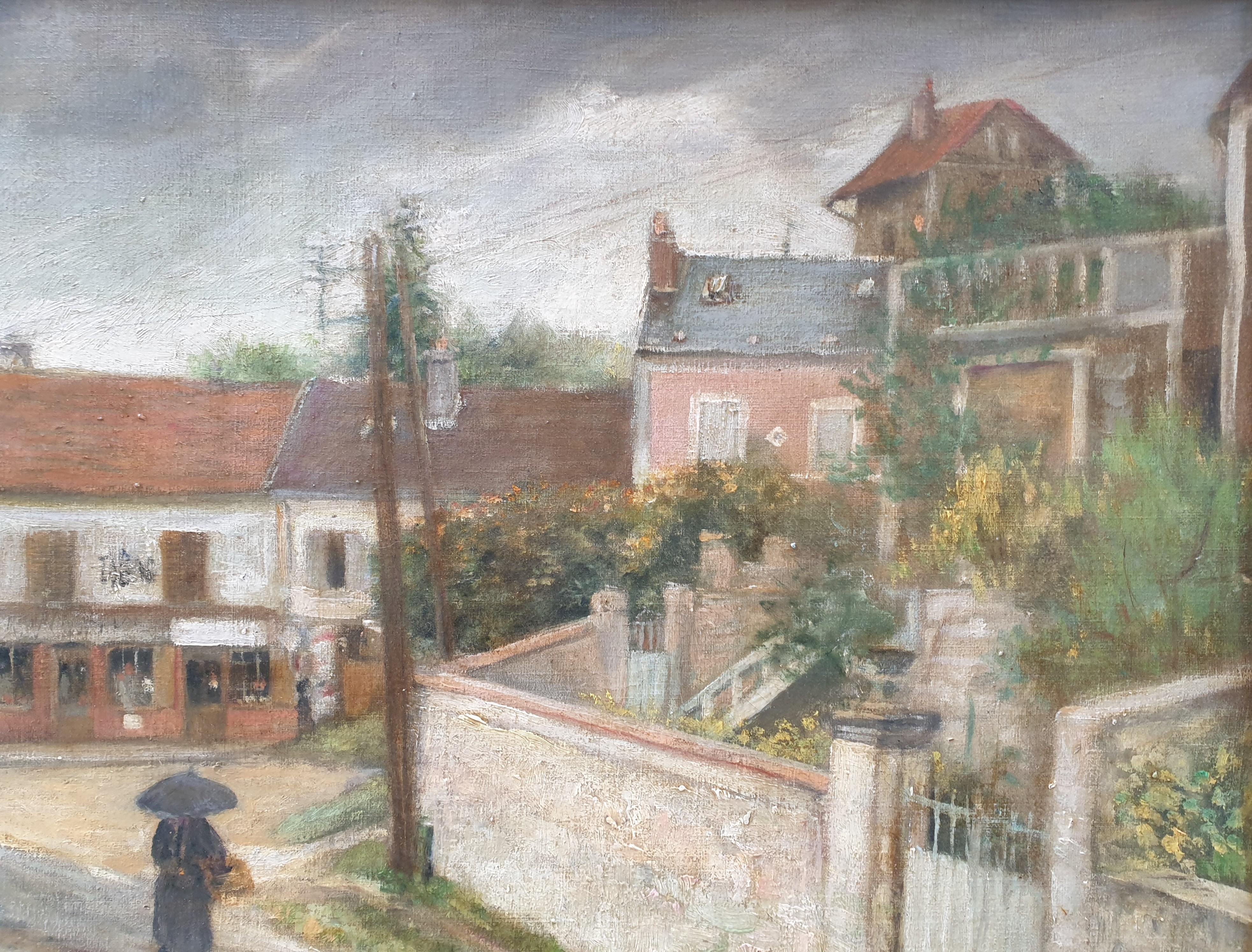 LAVERGNE Montparnasse pittura villaggio francese Ile de France Oise SANTEUIL 20 - Landscape Painting Marrone di Alfred LAVERGNE