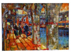 Large Mid Century Signed and Dated Abstract Impressionist Landscape Oil Painting