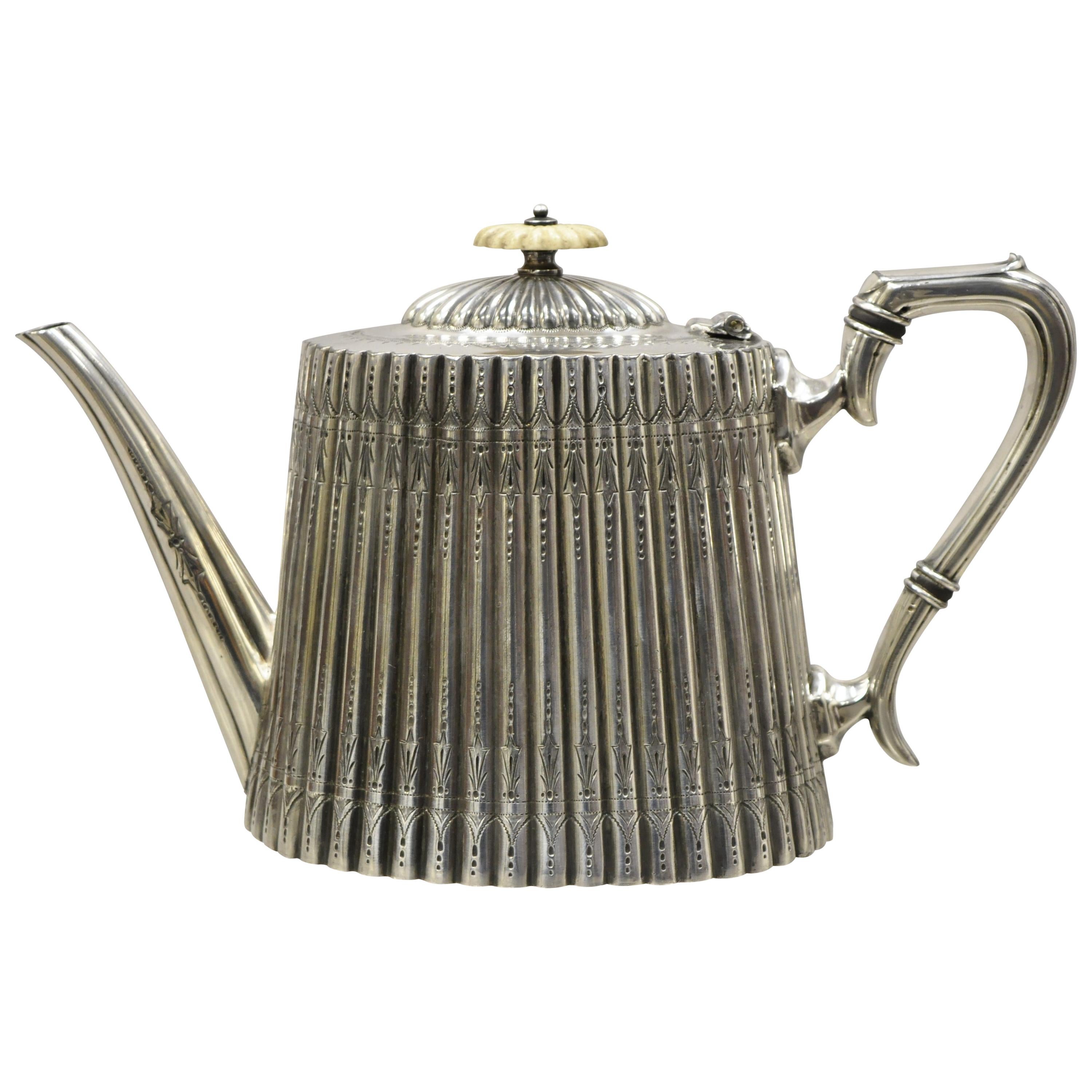 Alfred Lindley Sheffield English Edwardian Victorian Silver Plate Chased Teapot