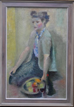 Girl with Apples - Post-Impressionist 20's art female portrait oil painting 