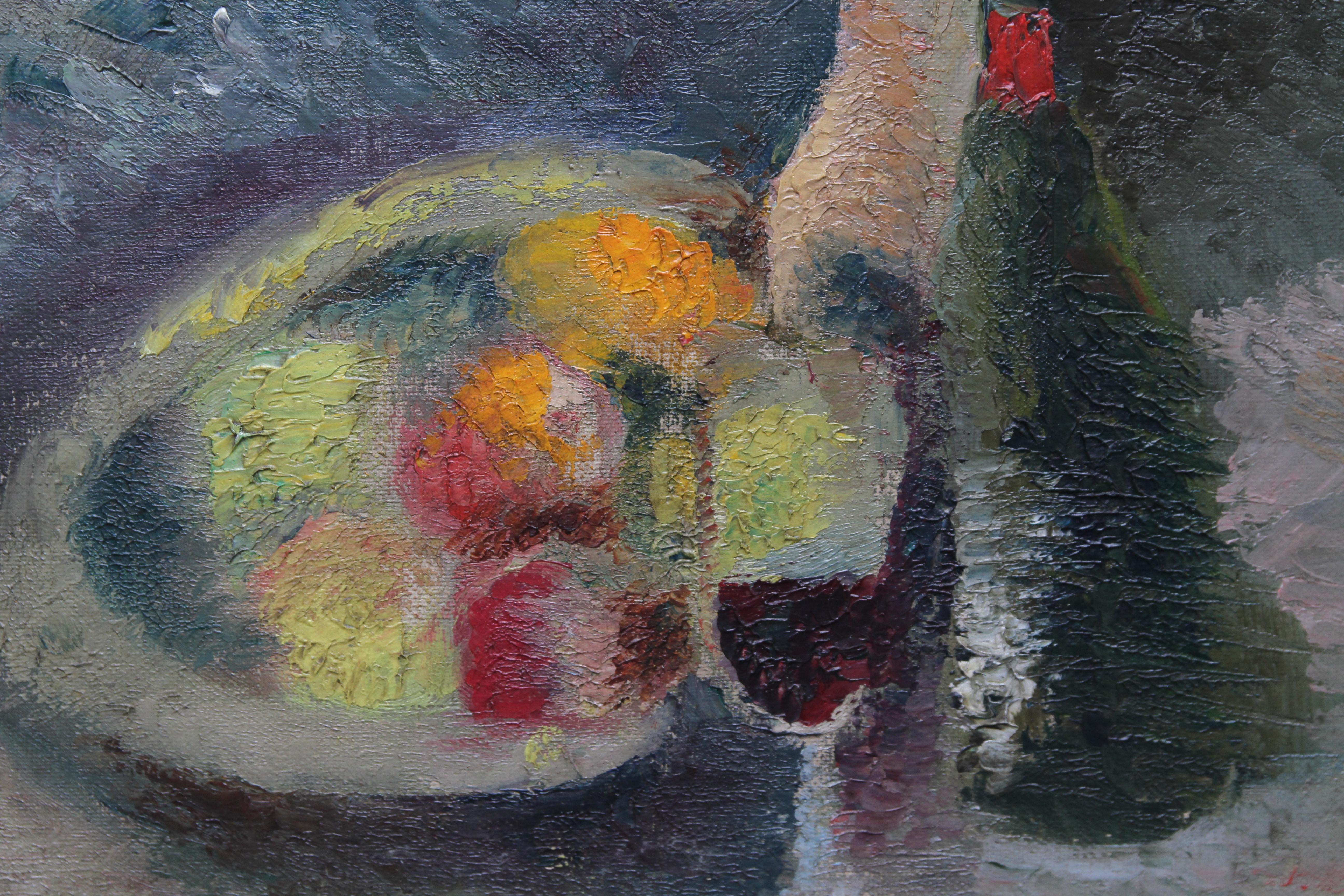 Postimpressionistisches Porträt eines Mädchens – jüdisches Ölgemälde mit Äpfeln aus den 1920er Jahren im Angebot 1