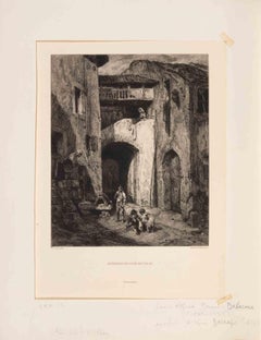 Intérieur de Cour en Italie - Acquaforte di Brunet-Debaines - 1863