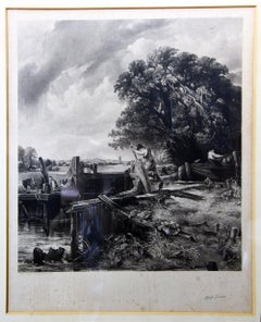 Large Antique Signed Alfred Lucas Engraving of "The Lock"