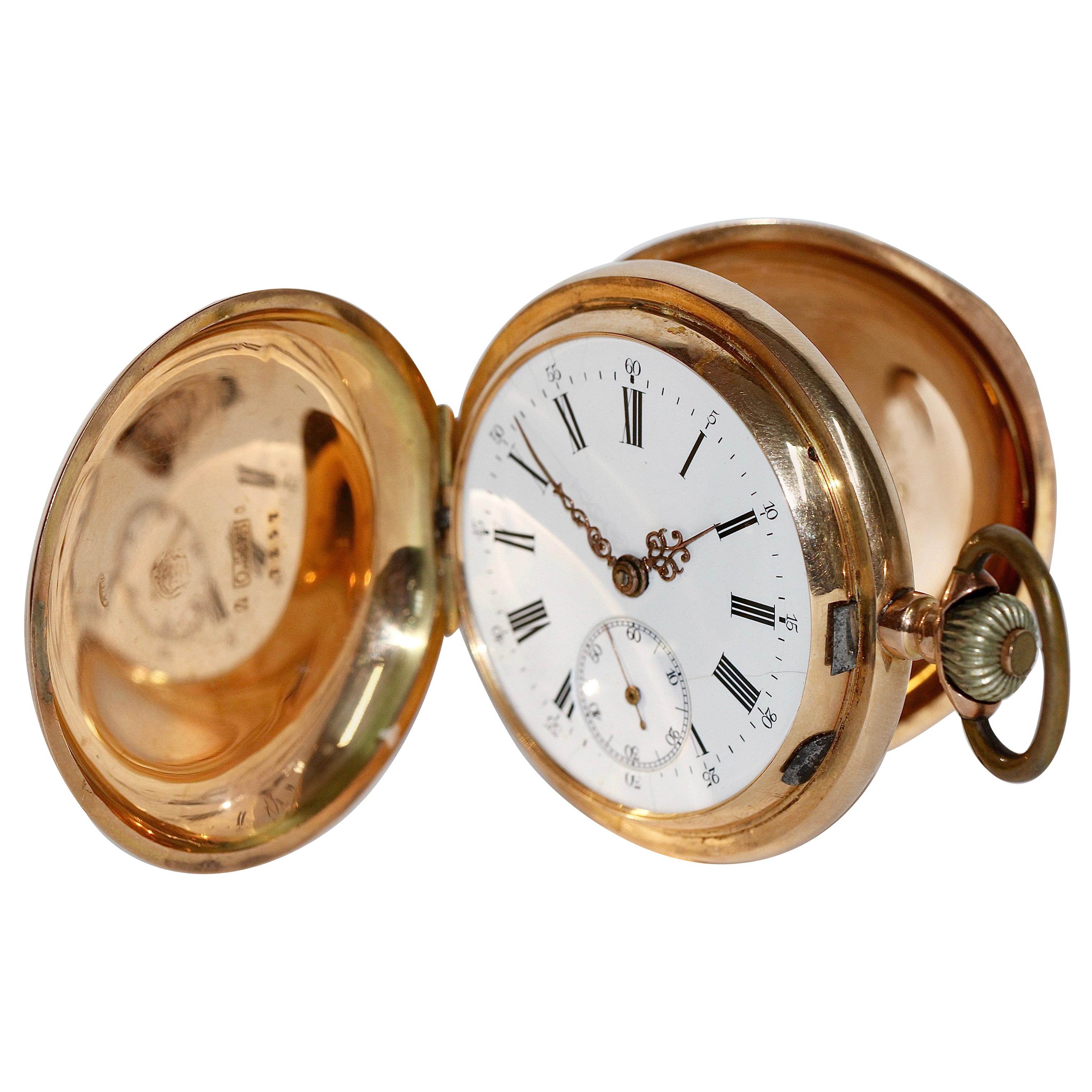Alfred Lugrin rose gold Minute Repeating Erotic Automaton Hunter Pocket Watch