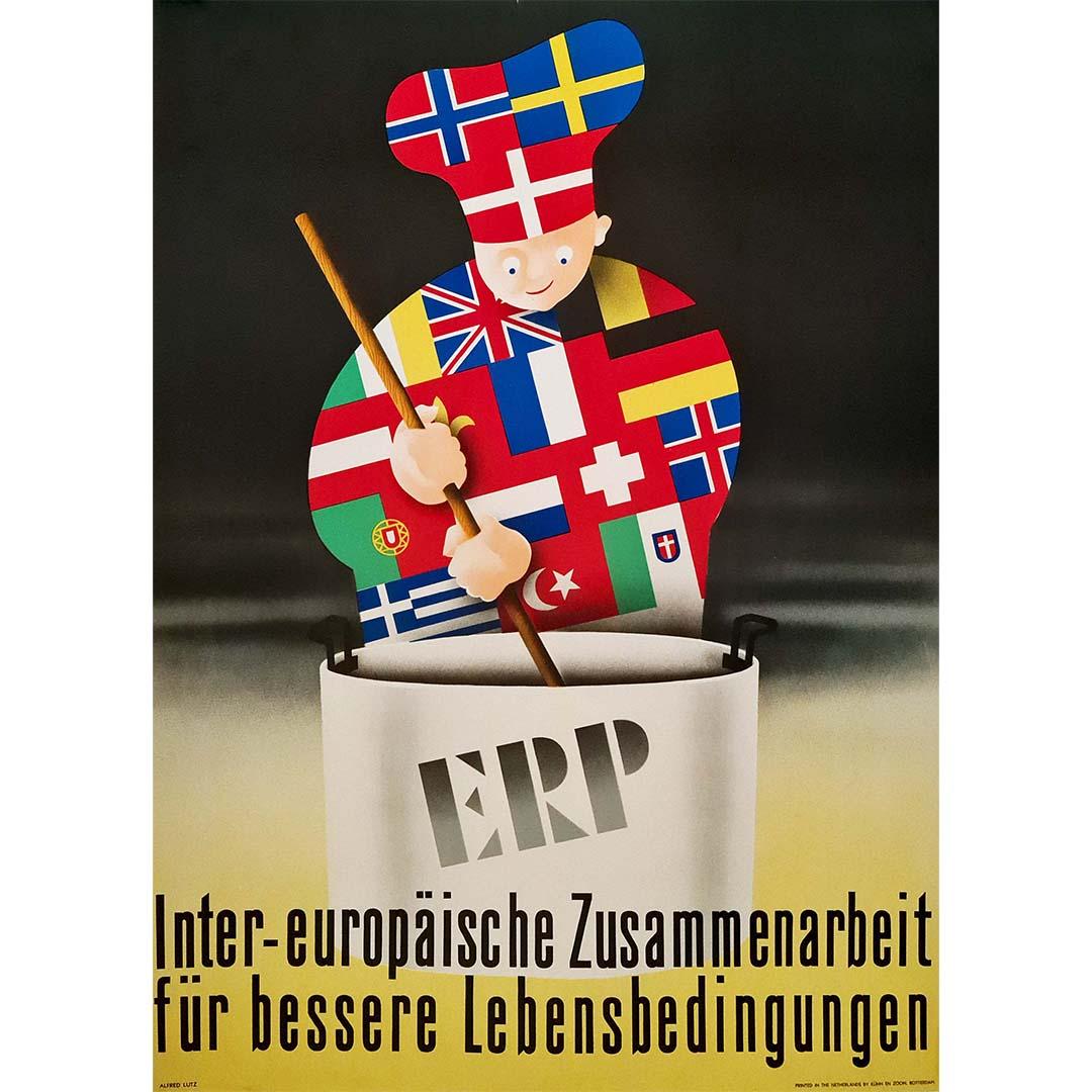 Original poster of the ERP European Reunification Program, Inter-europaische Zusammenarbeit fur bessere Lebenbedingungen, which translates to 