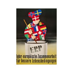 Retro Circa 1950 Original poster of the ERP European Reunification Program - Political