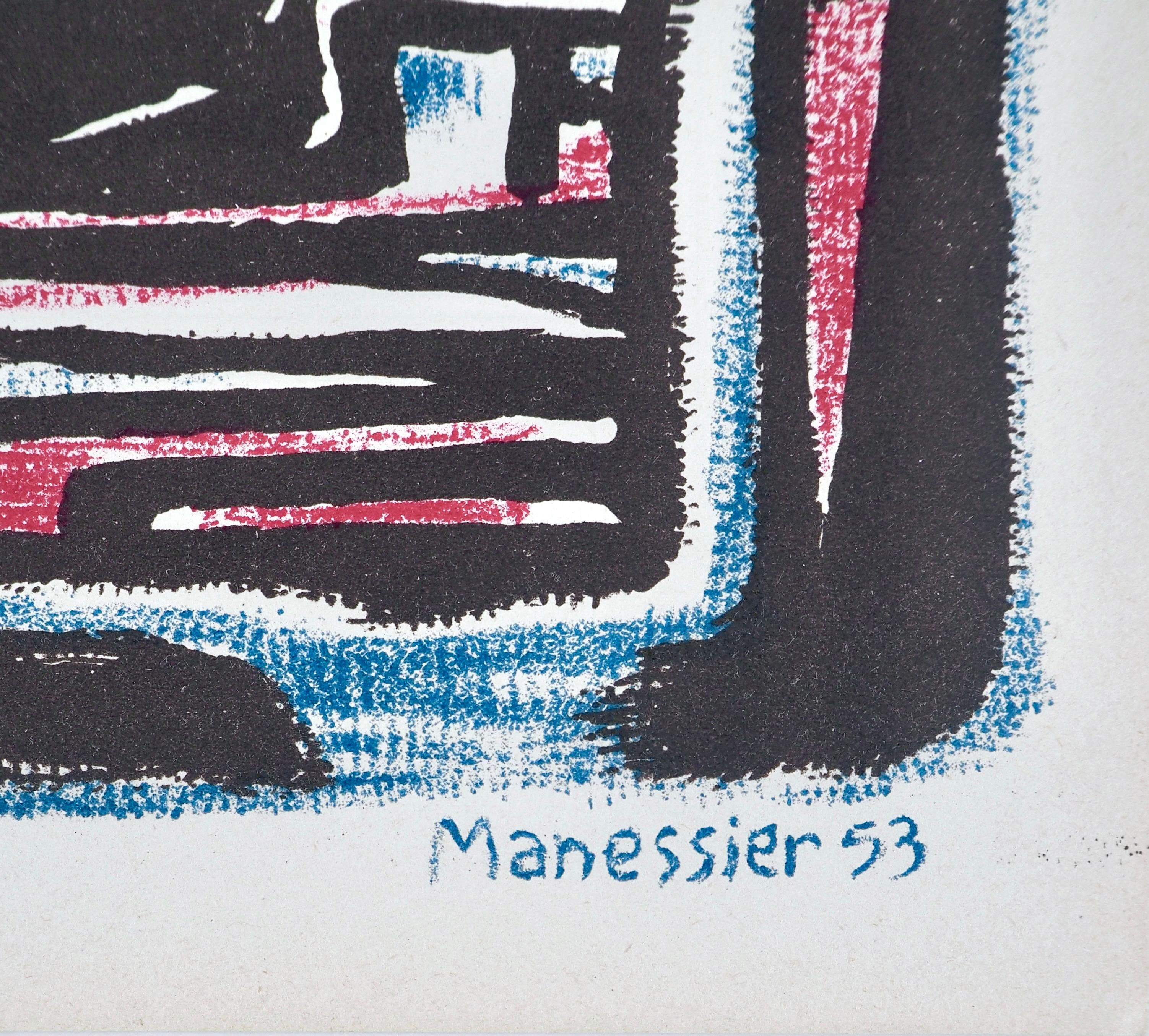 Composición, Société internationale d'art XXe siècle - Abstract Print Gris de Alfred MANESSIER