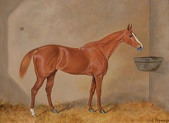 19th Century horse portrait oil painting of a chestnut hunter