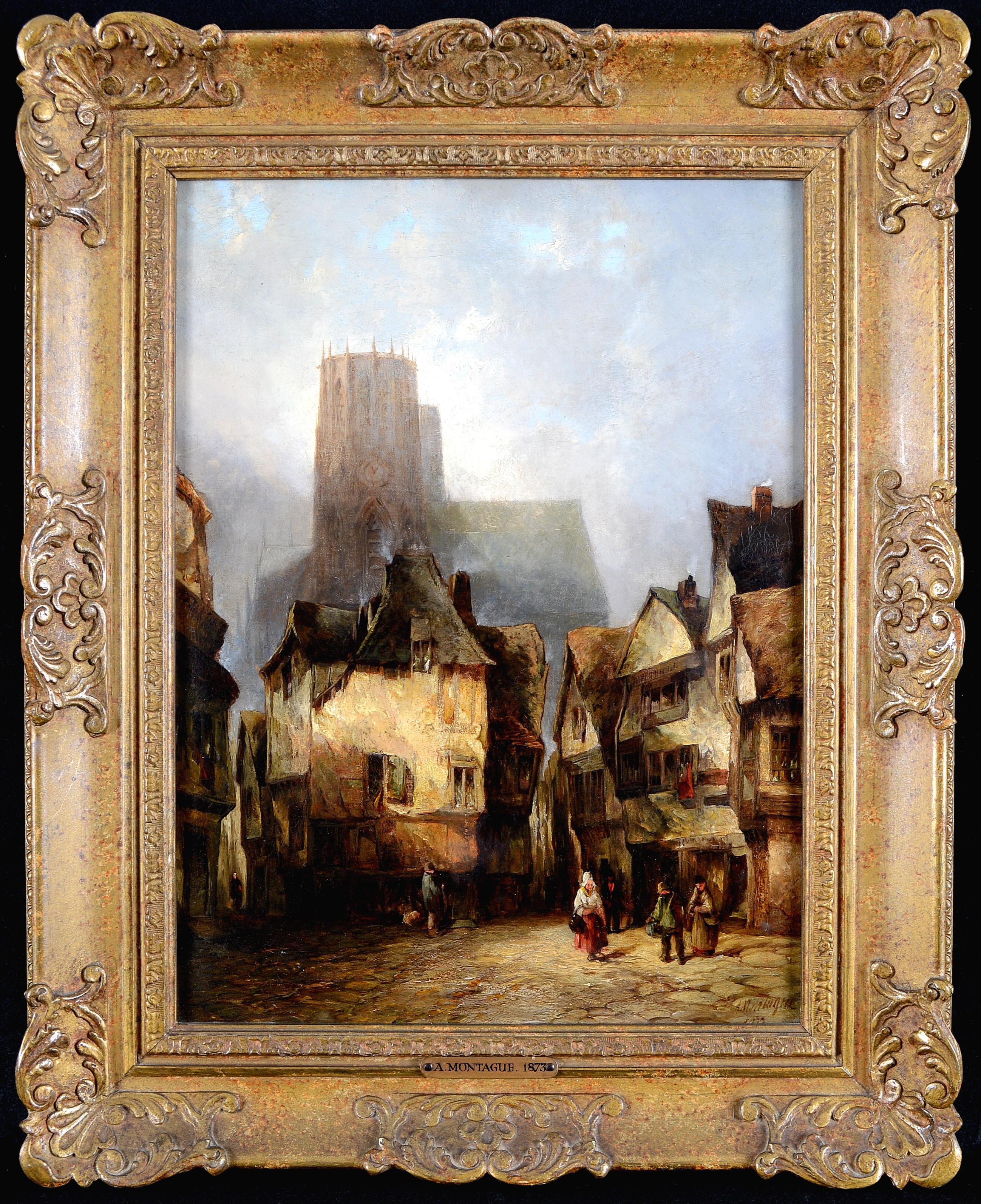 Ein französischer Markt Townes - Feine Mitte des 19. Jahrhunderts britischen Öl auf Leinwand Gemälde