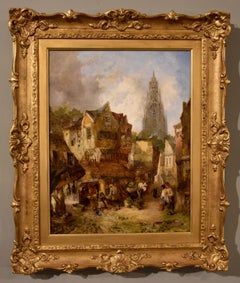 Oil Painting by Alfred Montague "A Busy Market Scene"