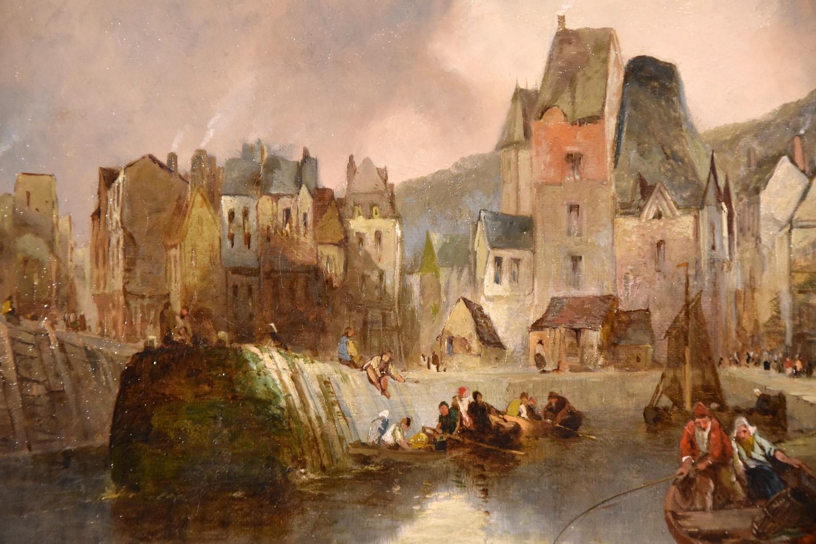 Peinture à l'huile d'Alfred Montague « L'entrée de l'Honfleur depuis l'eau ».  2