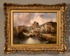 Peinture à l'huile d'Alfred Montague « L'entrée de l'Honfleur depuis l'eau ». 