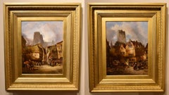 Antique Oil Painting Pair by Alfred Montague "Near St.Lo" "Abberville"