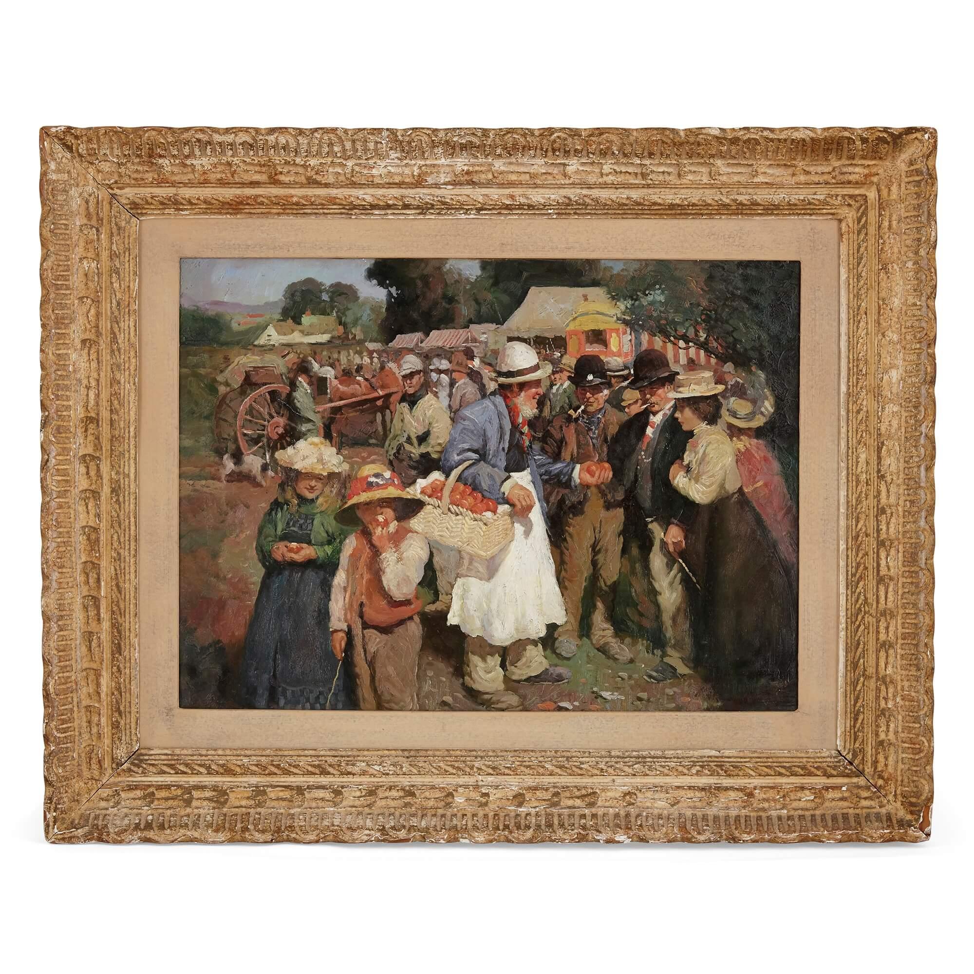Alfred Munnings Landscape Painting - Oil painting of a Whitsuntide fair after Munnings