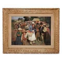 Oil painting of a Whitsuntide fair after Munnings
