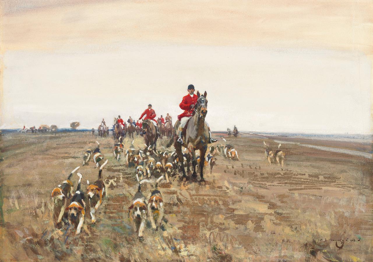 Sir Alfred Munnings Watercolour Titled 'The Hunt' For Sale 1