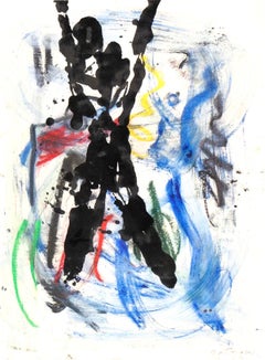 Alfred Ortega Bold Figurative Abstract Expressionist Oil Monoprint Painting
