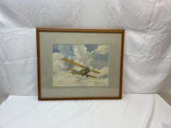Aquarelle biplane vintage 