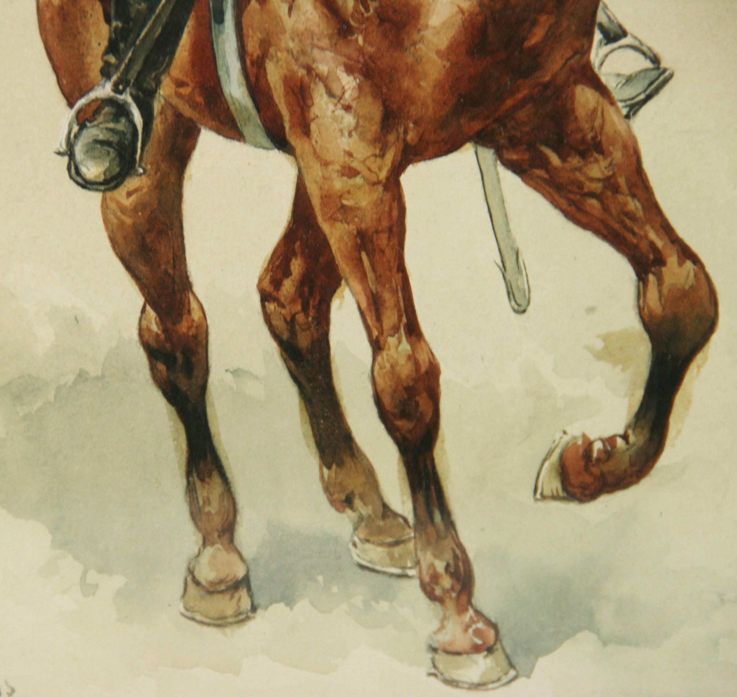 3888 French Soldier equestrian painting on paper under glass
Image size 11.5x6.75