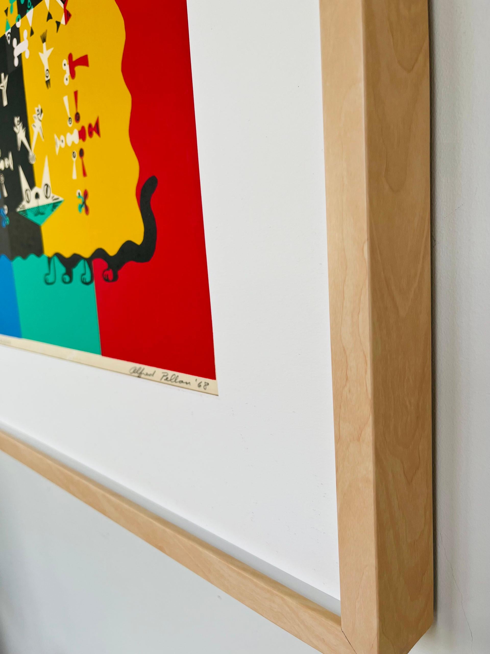 Chats et poissons - Blue Abstract Print by Alfred Pellan