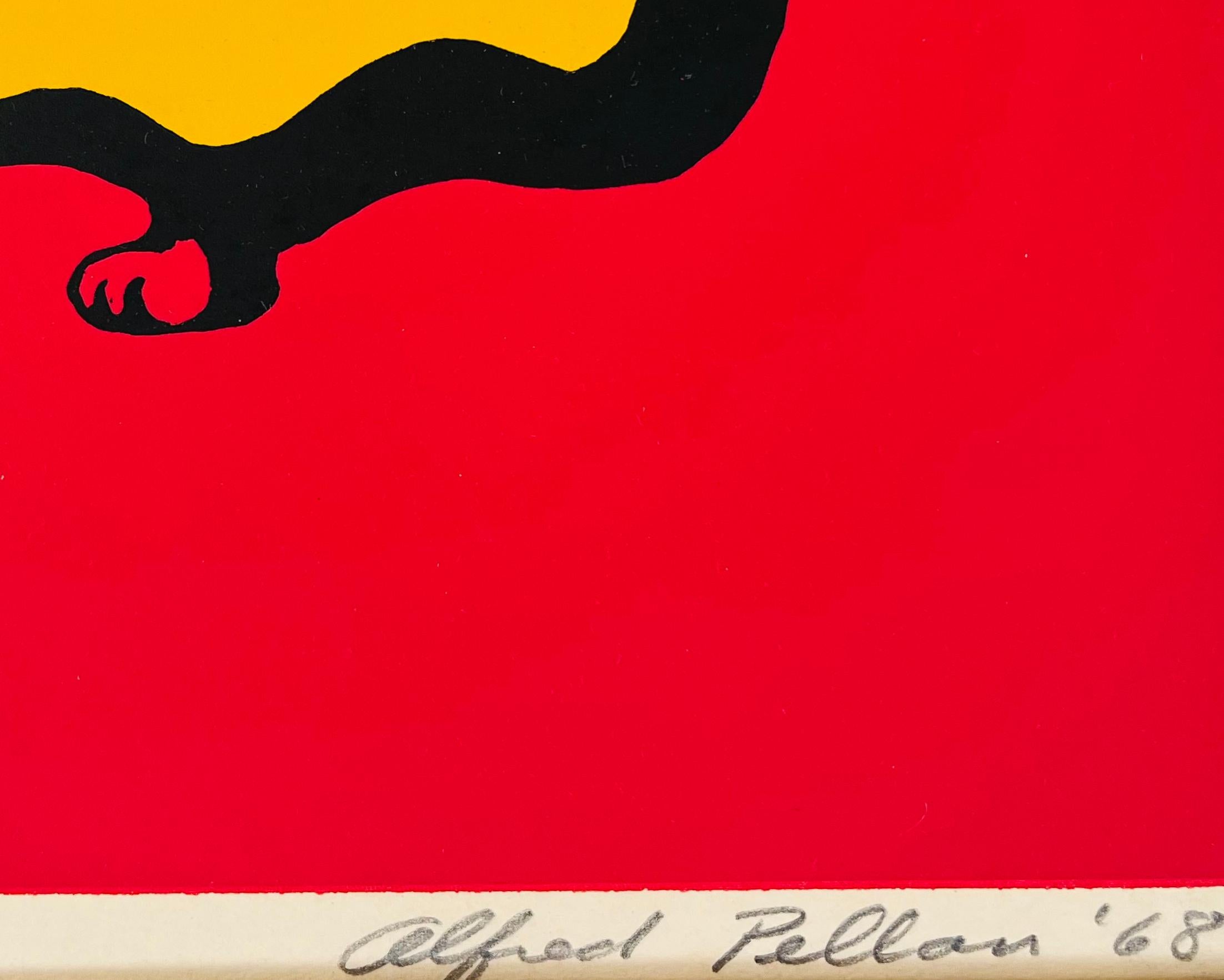 Alfred Pellan, Canadian, 1906-1988
Chats et poissons, 1968
Serigraph
20 x 16 in (image)
signed, titled, dated 1968 and numbered (edition of 100) in the lower margin
blind stamp from the Guilde Graphique on the lower left
framed (new custom made,