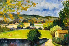 Vintage Post-Impressionist French countryside oil painting of Provence